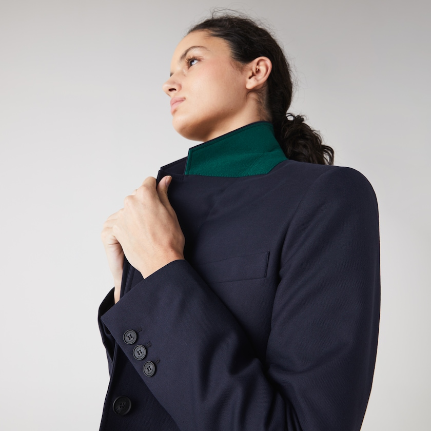Women's Lacoste Navy Blue Blazers Pocketed Cotton And Wool Straight Fit TR0-99579A7