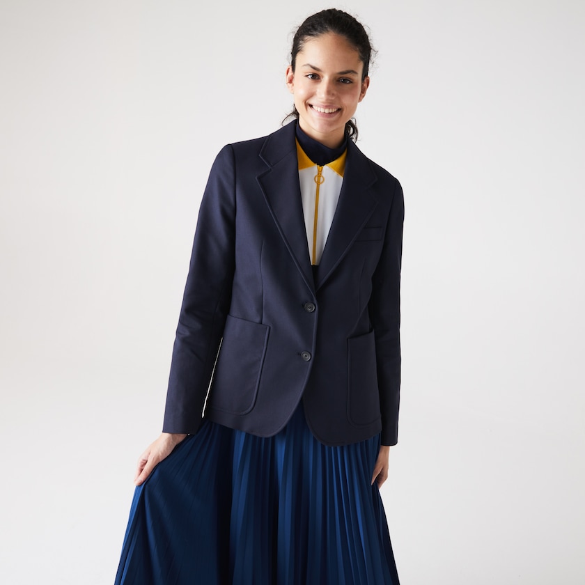 Women's Lacoste Navy Blue Blazers Pocketed Cotton And Wool Straight Fit TR0-99579A7