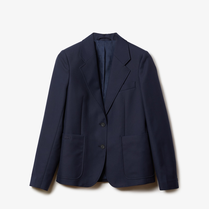 Women's Lacoste Navy Blue Blazers Pocketed Cotton And Wool Straight Fit TR0-99579A7