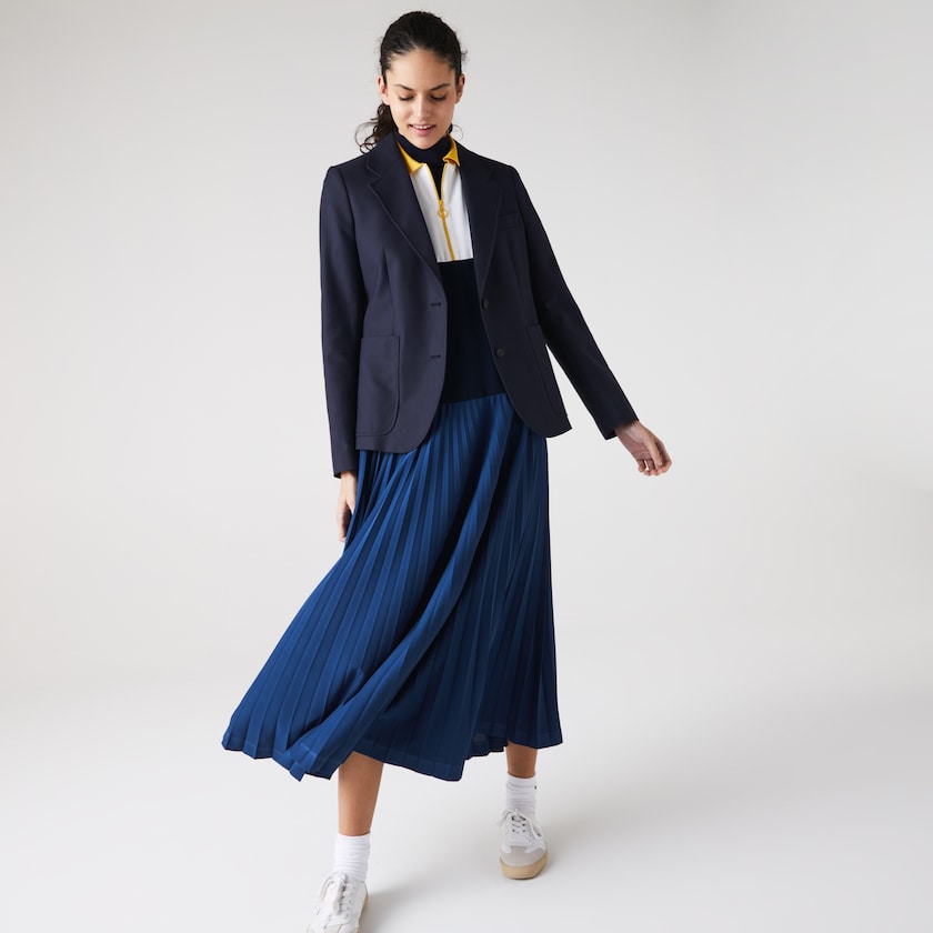 Women's Lacoste Navy Blue Blazers Pocketed Cotton And Wool Straight Fit TR0-99579A7
