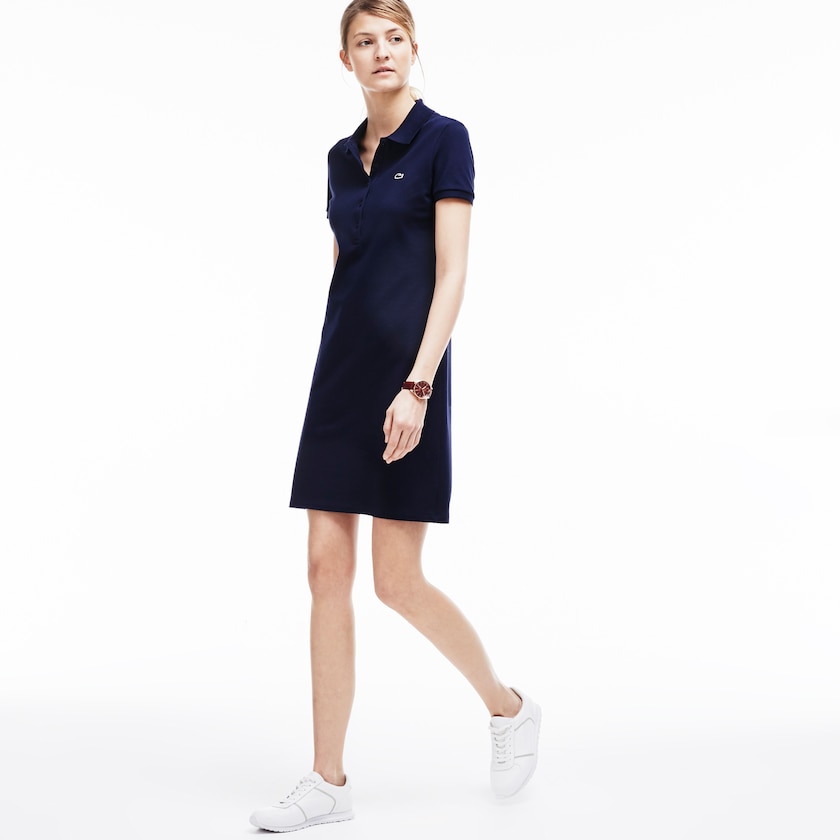 Women's Lacoste Navy Blue Dress Polo in stretch mini piqué OO3-43744Y1