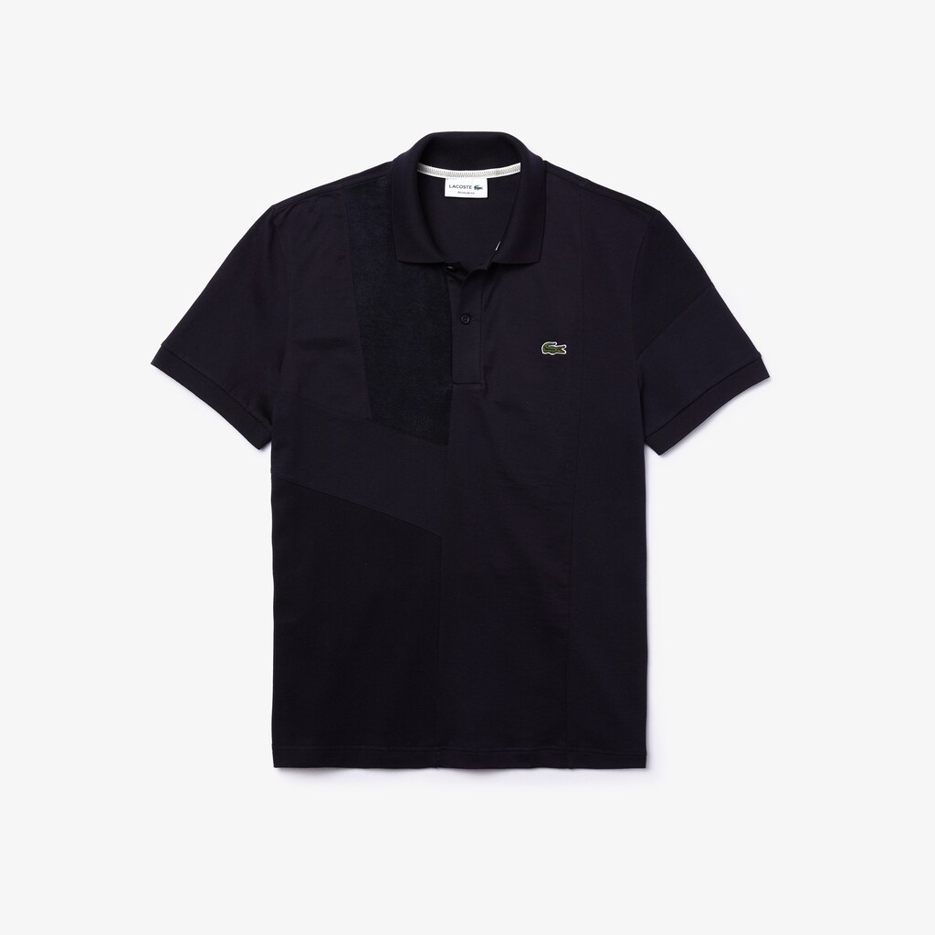 Men's Lacoste Navy Blue Polo Shirts Regular Fit Colourblock Stretch Piqué TJ2-00140D0