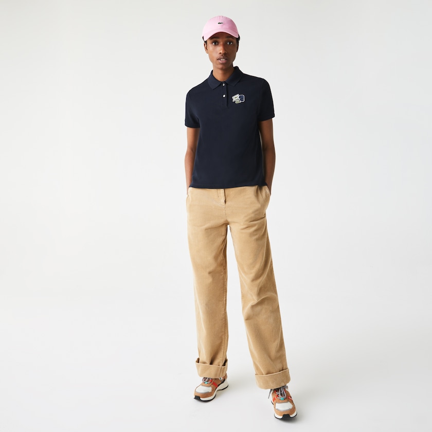 Women's Lacoste Navy Blue Polo Shirts Regular Fit Cotton Piqué RG7-68846U6