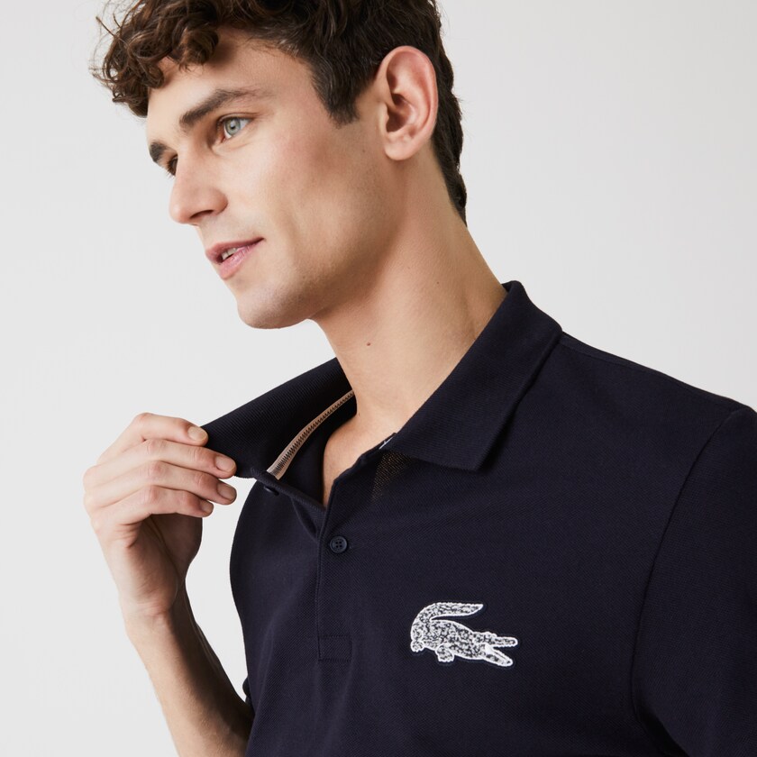 Men's Lacoste Navy Blue Shirts Regular Fit Crocodile Badge Cotton Piqué Polo GL3-81068K3