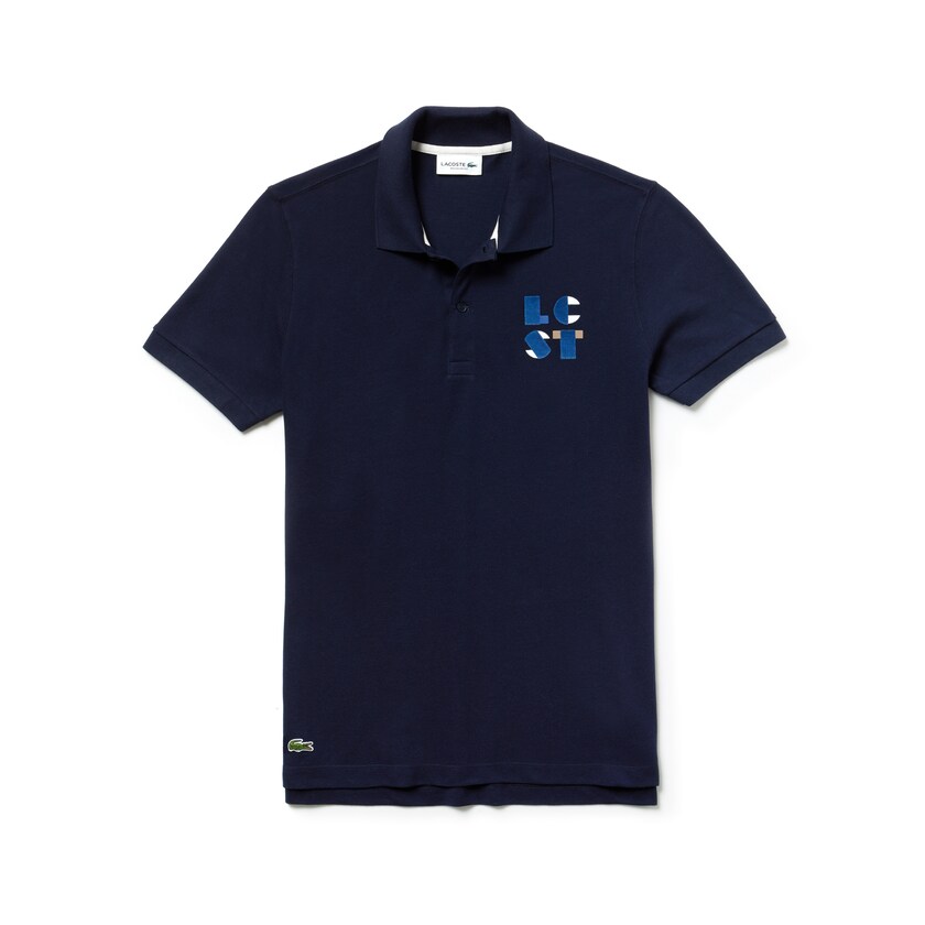 Men's Lacoste Navy Blue Polo Shirts Regular Fit LCST Lettering Petit Piqué SA9-31243T5