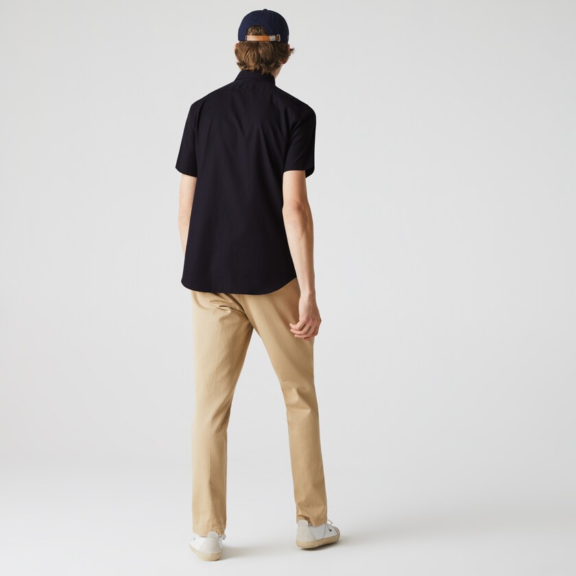 Men's Lacoste Navy Blue Shirts Regular Fit Textured Cotton Poplin WP7-78787U3