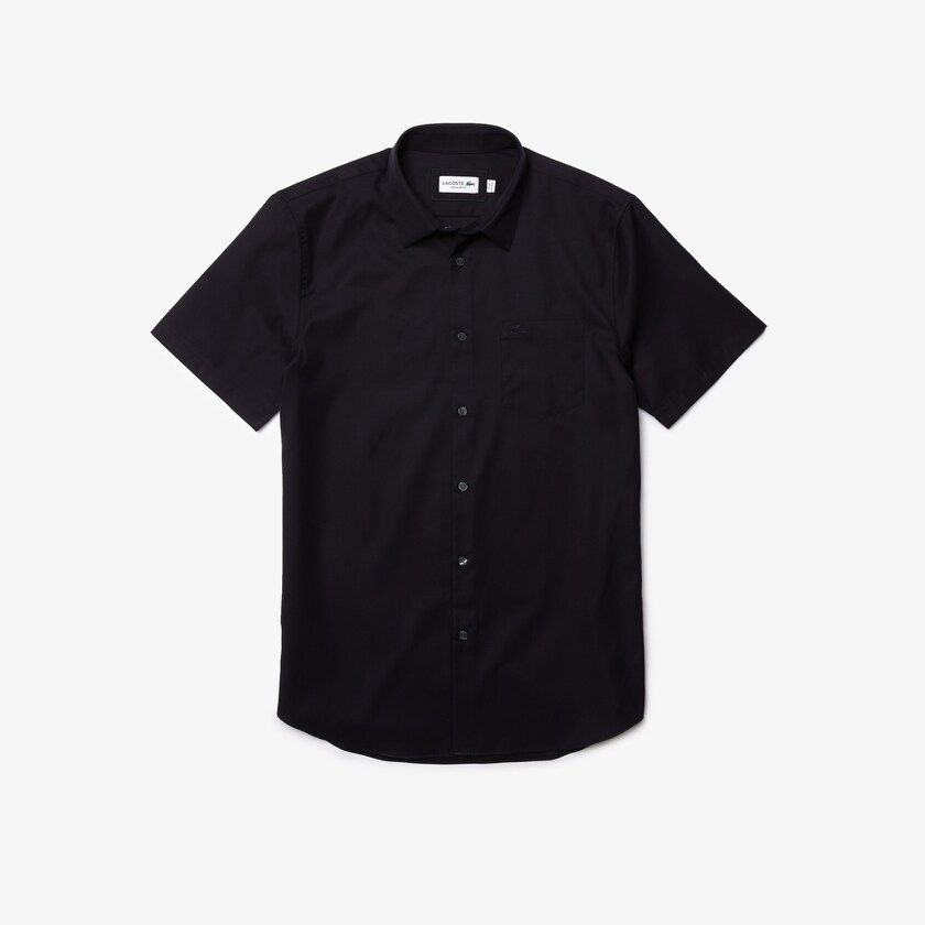 Men's Lacoste Navy Blue Shirts Regular Fit Textured Cotton Poplin WP7-78787U3