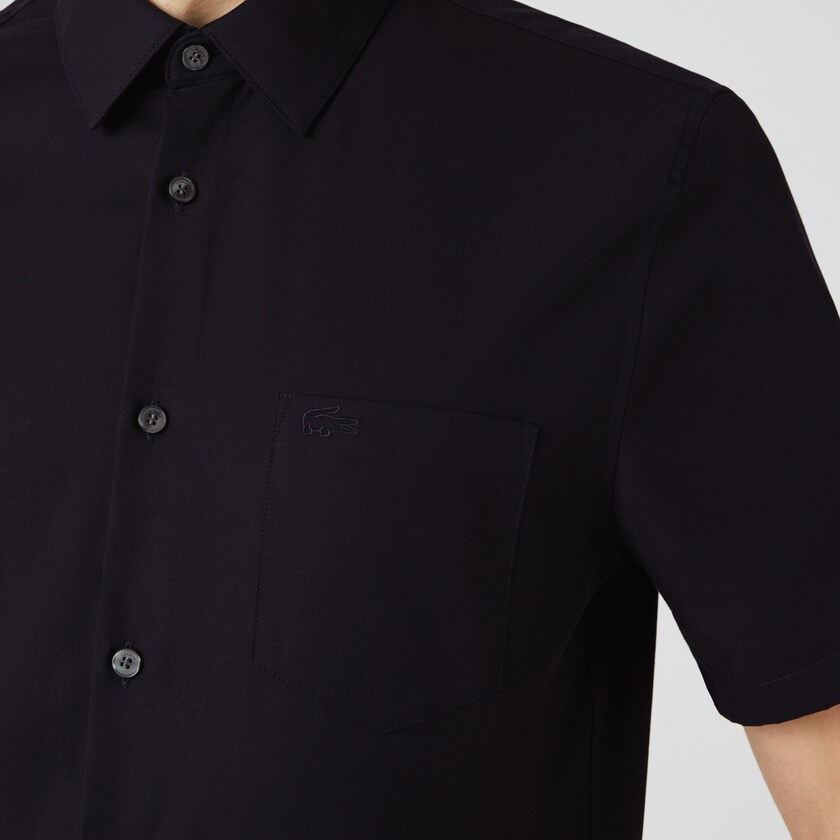 Men's Lacoste Navy Blue Shirts Regular Fit Textured Cotton Poplin WP7-78787U3