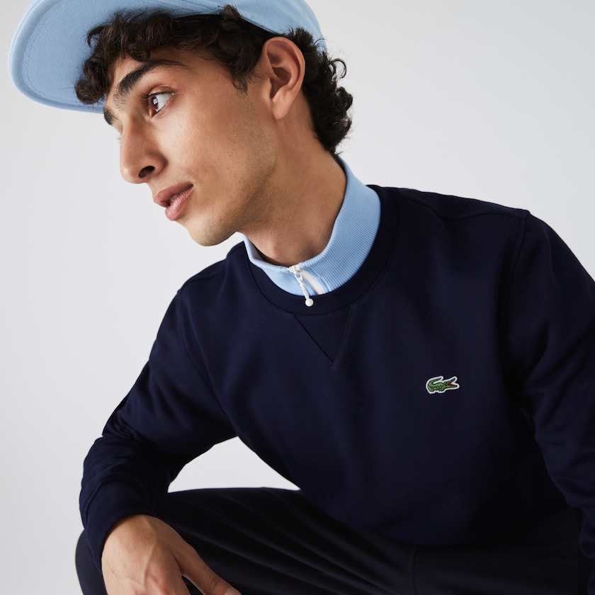 Men's Lacoste Navy Blue Sweatshirts SPORT Crew Neck Fleece OI2-96599L3