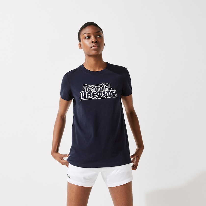 Women's Lacoste Navy Blue T Shirts SPORT Graphic-Print Tennis LN7-32883B6