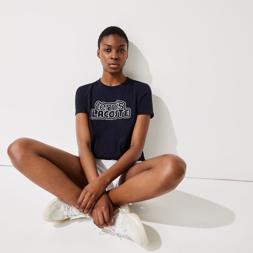 Women's Lacoste Navy Blue T Shirts SPORT Graphic-Print Tennis LN7-32883B6