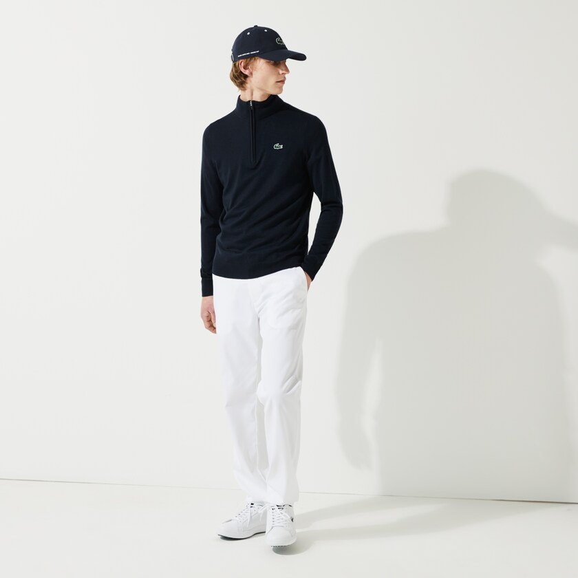 Men's Lacoste Navy Blue Sweaters SPORT Solid Breathable Knit Zip Collar Golf HI0-73807T8