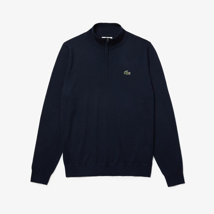 Men's Lacoste Navy Blue Sweaters SPORT Solid Breathable Knit Zip Collar Golf HI0-73807T8