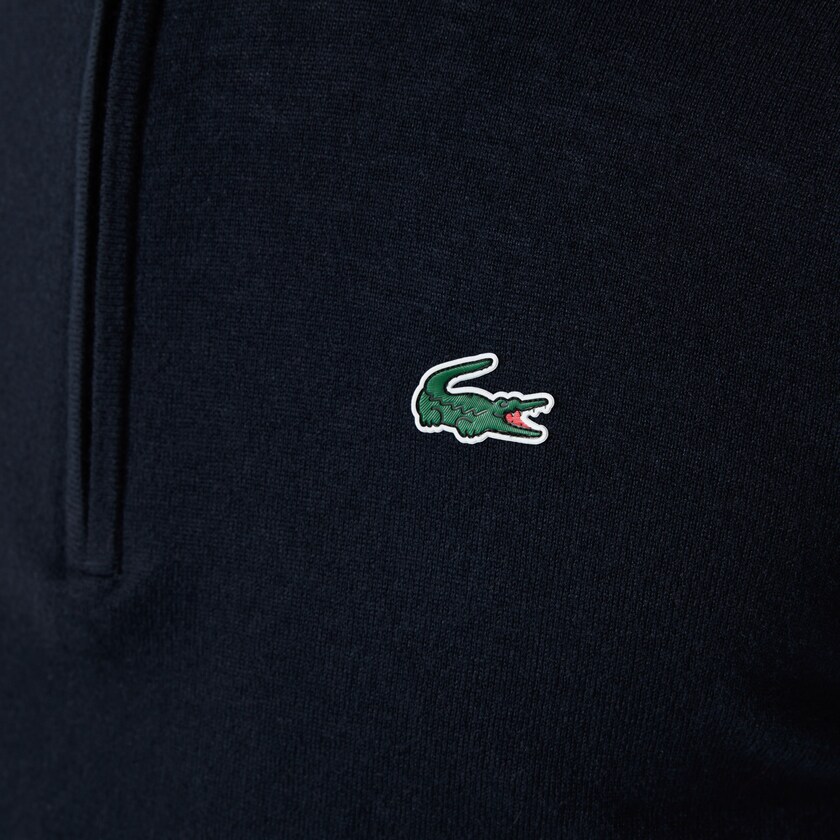 Men's Lacoste Navy Blue Sweaters SPORT Solid Breathable Knit Zip Collar Golf HI0-73807T8