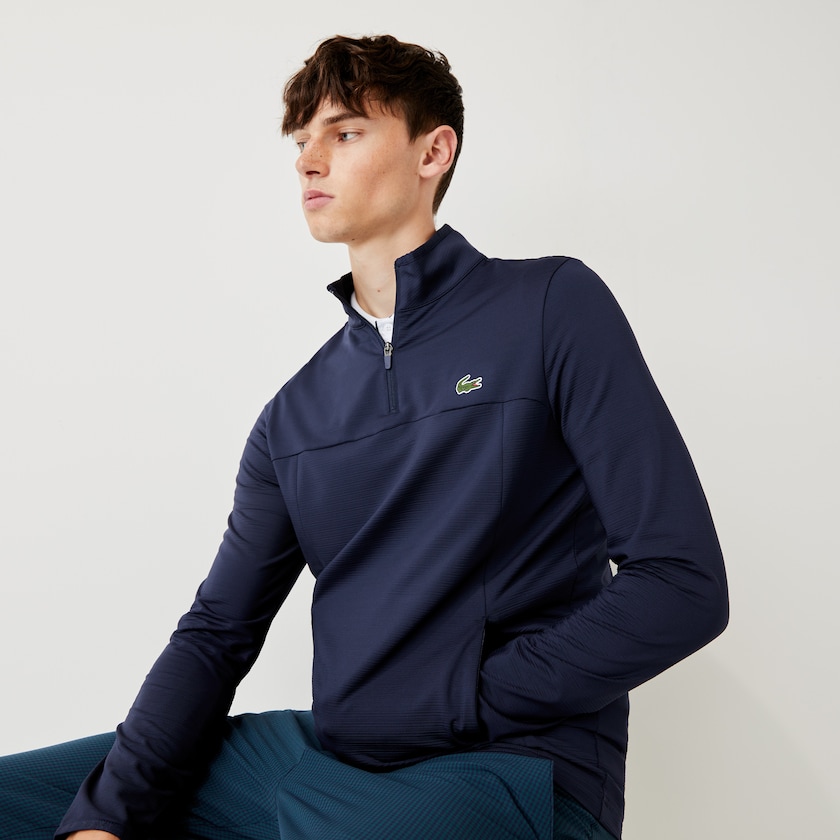 Men's Lacoste Navy Blue Sweatshirts SPORT Stretch Zippered Collar EV4-38663T1