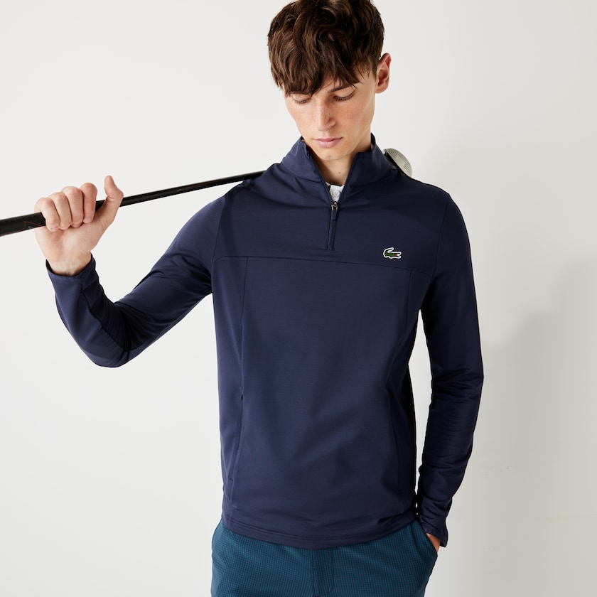 Men's Lacoste Navy Blue Sweatshirts SPORT Stretch Zippered Collar EV4-38663T1