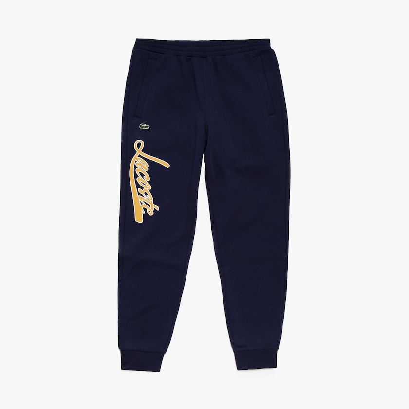 Men's Lacoste Navy Blue Pants Script Fleece Track RF7-93379L8