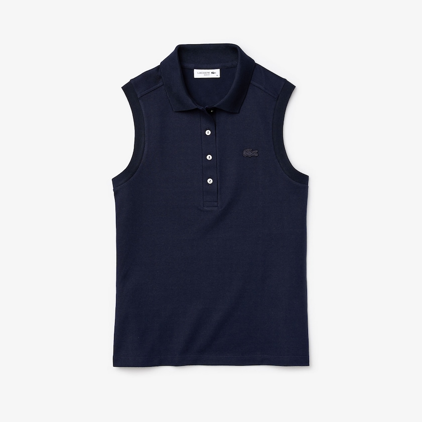 Women's Lacoste Navy Blue Polo Shirts Sleeveless Cotton Piqué TE2-17931L1