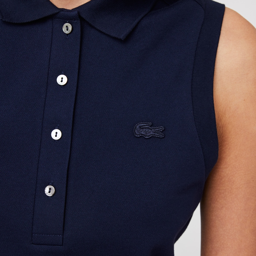 Women's Lacoste Navy Blue Polo Shirts Sleeveless Cotton Piqué TE2-17931L1