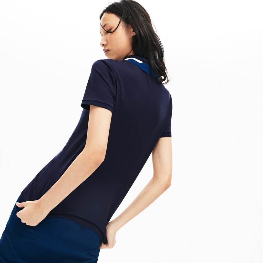 Women's Lacoste Navy Blue Polo Shirts Slim Fit Stretch Piqué FV7-29992W3
