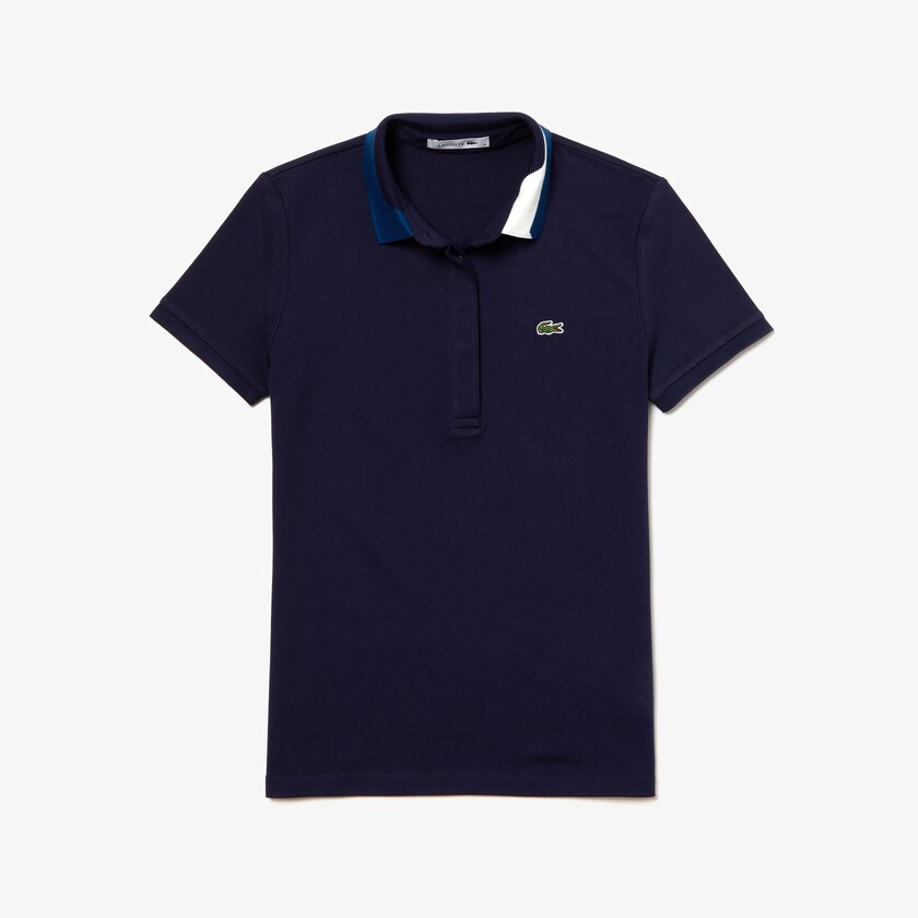 Women's Lacoste Navy Blue Polo Shirts Slim Fit Stretch Piqué FV7-29992W3