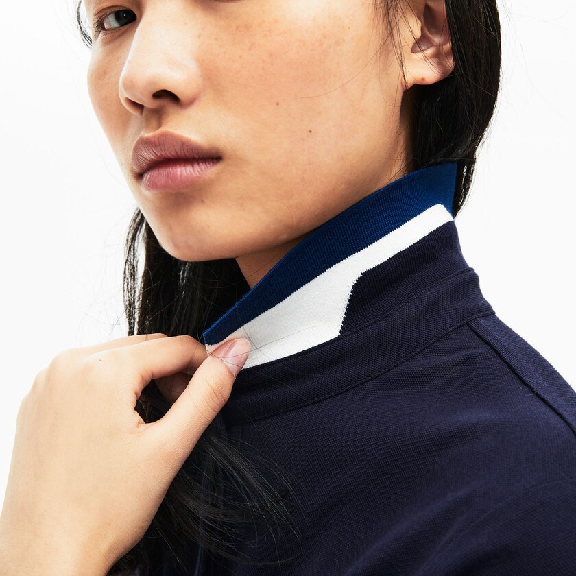 Women's Lacoste Navy Blue Polo Shirts Slim Fit Stretch Piqué FV7-29992W3