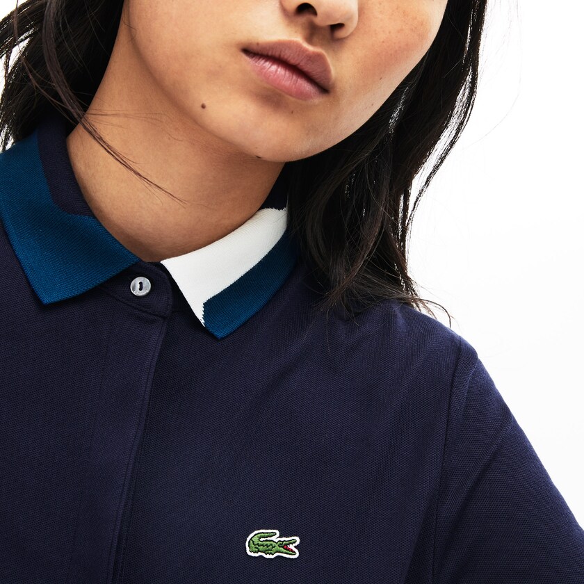 Women's Lacoste Navy Blue Polo Shirts Slim Fit Stretch Piqué FV7-29992W3