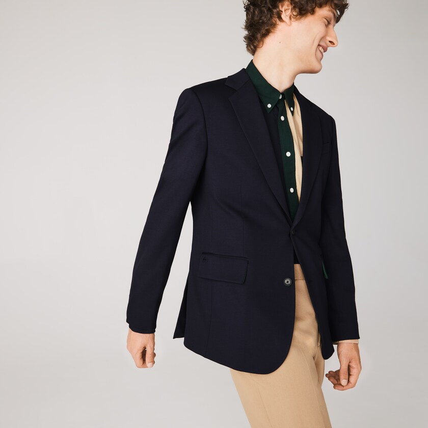 Men's Lacoste Navy Blue Blazers Stretch Buttoned Straight Fit DD2-14111K6