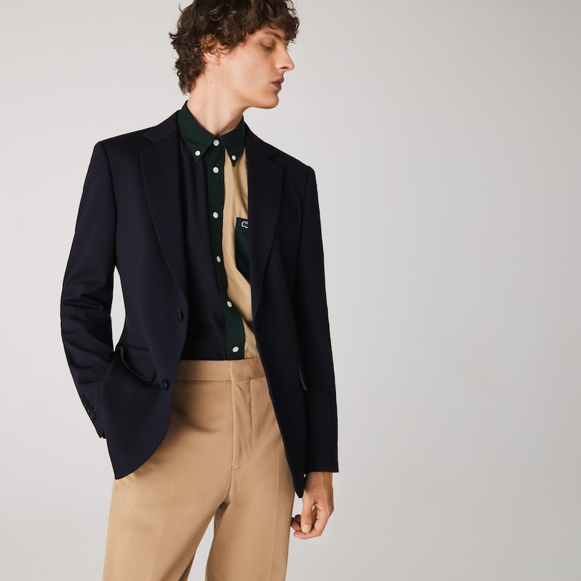 Men's Lacoste Navy Blue Blazers Stretch Buttoned Straight Fit DD2-14111K6
