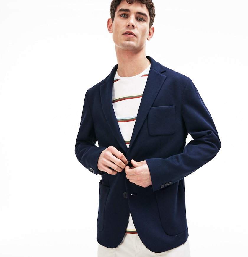 Men's Lacoste Navy Blue Blazers Stretch Cotton Jersey Piqué TA7-01030Z6