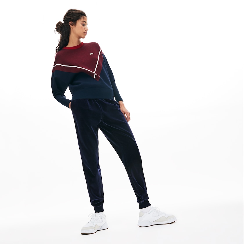 Women's Lacoste Navy Blue Sweatpants Tapered Velour Terry ZS8-64056B1