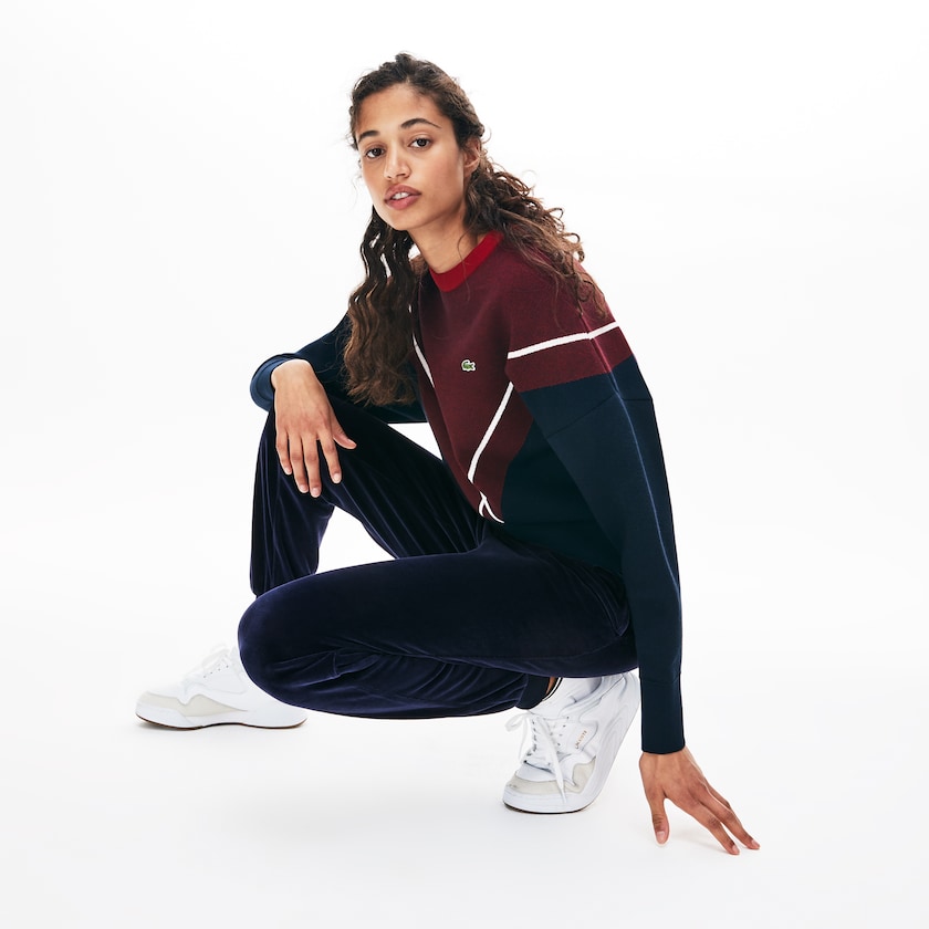 Women's Lacoste Navy Blue Sweatpants Tapered Velour Terry ZS8-64056B1