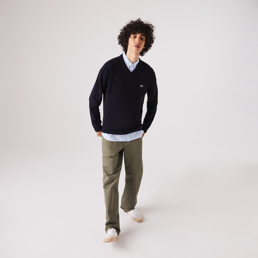 Men's Lacoste Navy Blue Sweaters V-Neck Wool XC9-83678E2