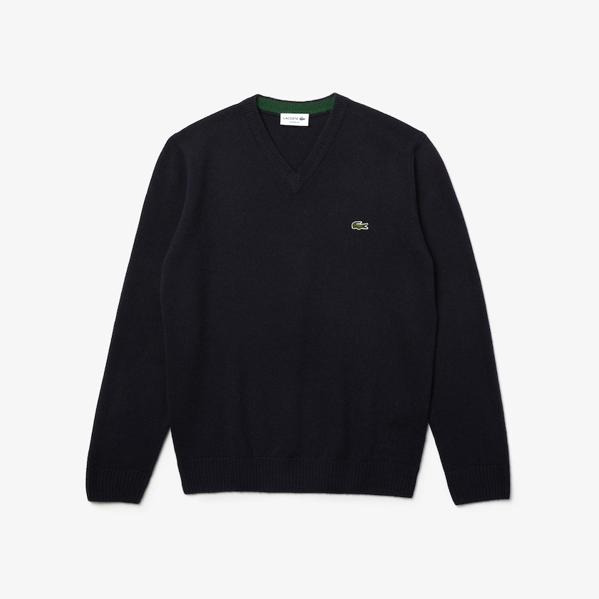 Men's Lacoste Navy Blue Sweaters V-Neck Wool XC9-83678E2