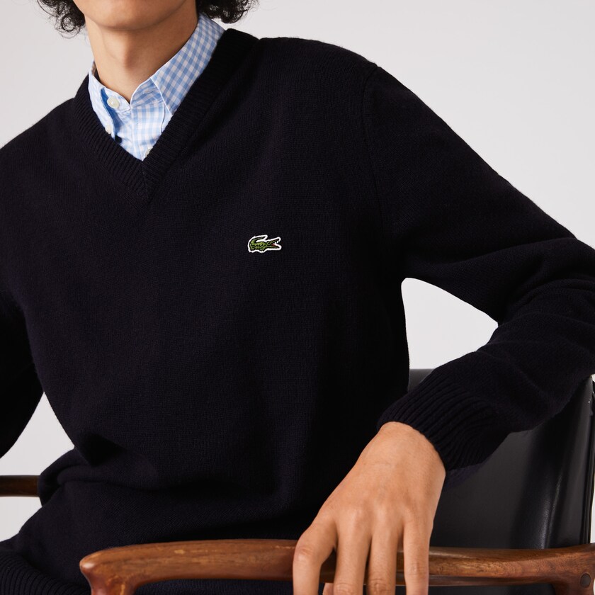 Men's Lacoste Navy Blue Sweaters V-Neck Wool XC9-83678E2