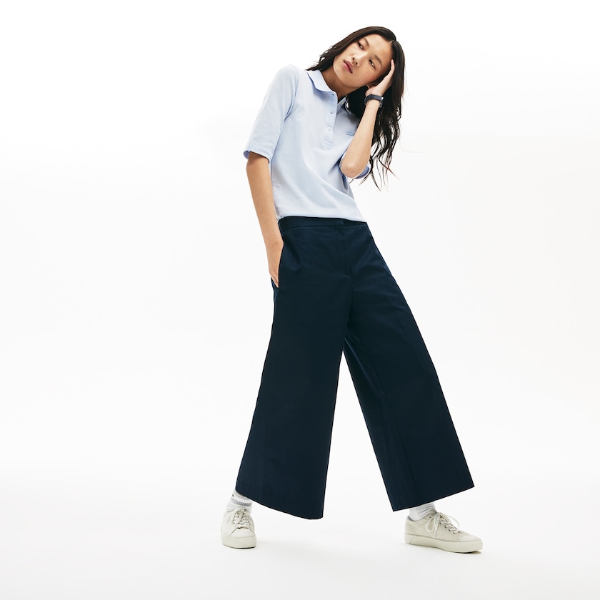 Women's Lacoste Navy Blue Pants Wide Cropped Cotton CK4-11241Z6