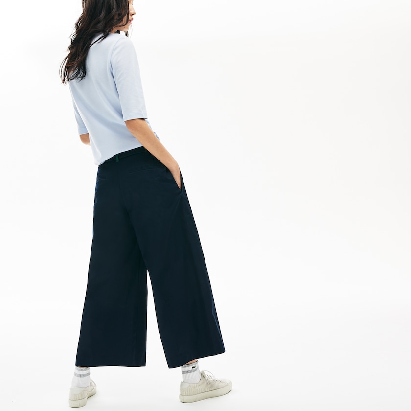 Women's Lacoste Navy Blue Pants Wide Cropped Cotton CK4-11241Z6