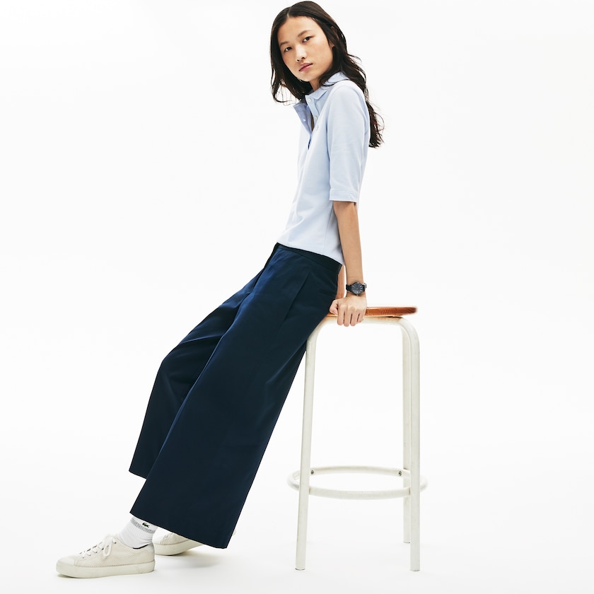 Women's Lacoste Navy Blue Pants Wide Cropped Cotton CK4-11241Z6