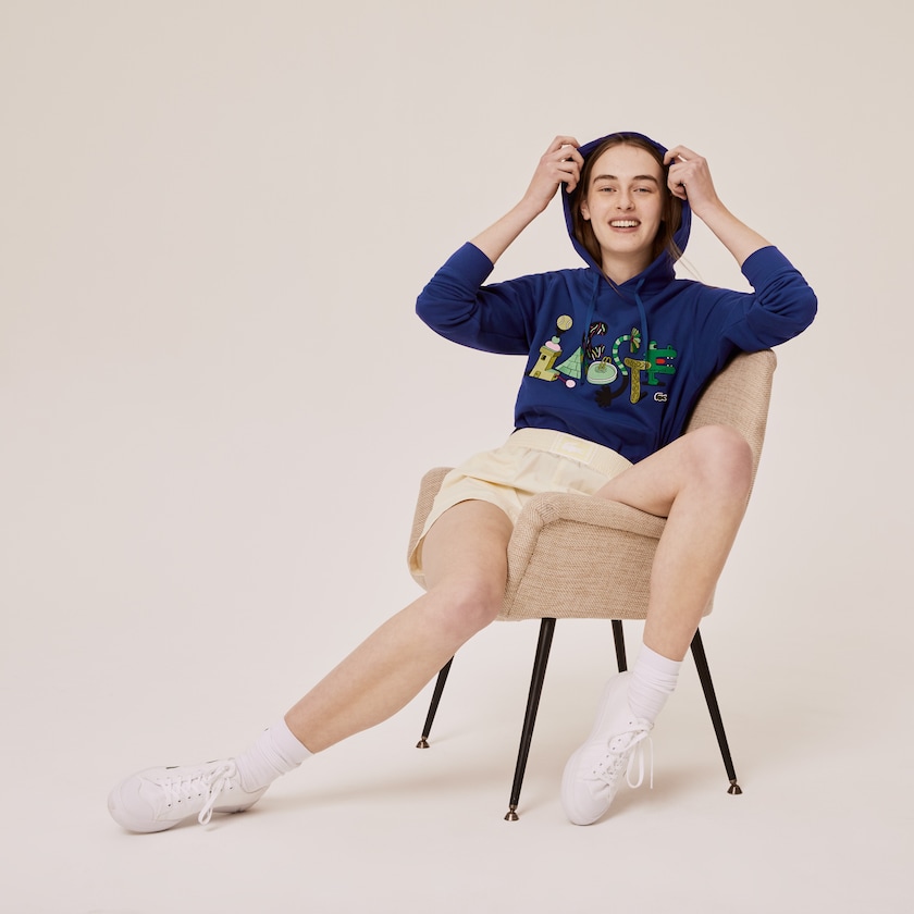 Men's Lacoste Navy Blue Sweatshirts x Jeremyville Print Hooded DA3-33003Q3