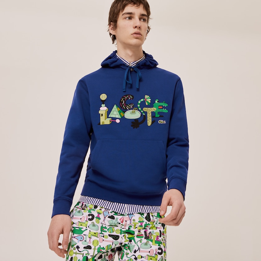 Men's Lacoste Navy Blue Sweatshirts x Jeremyville Print Hooded DA3-33003Q3