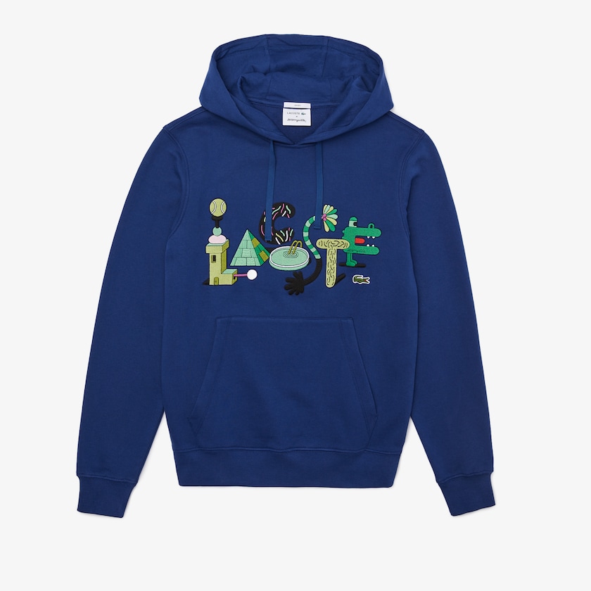 Men's Lacoste Navy Blue Sweatshirts x Jeremyville Print Hooded DA3-33003Q3