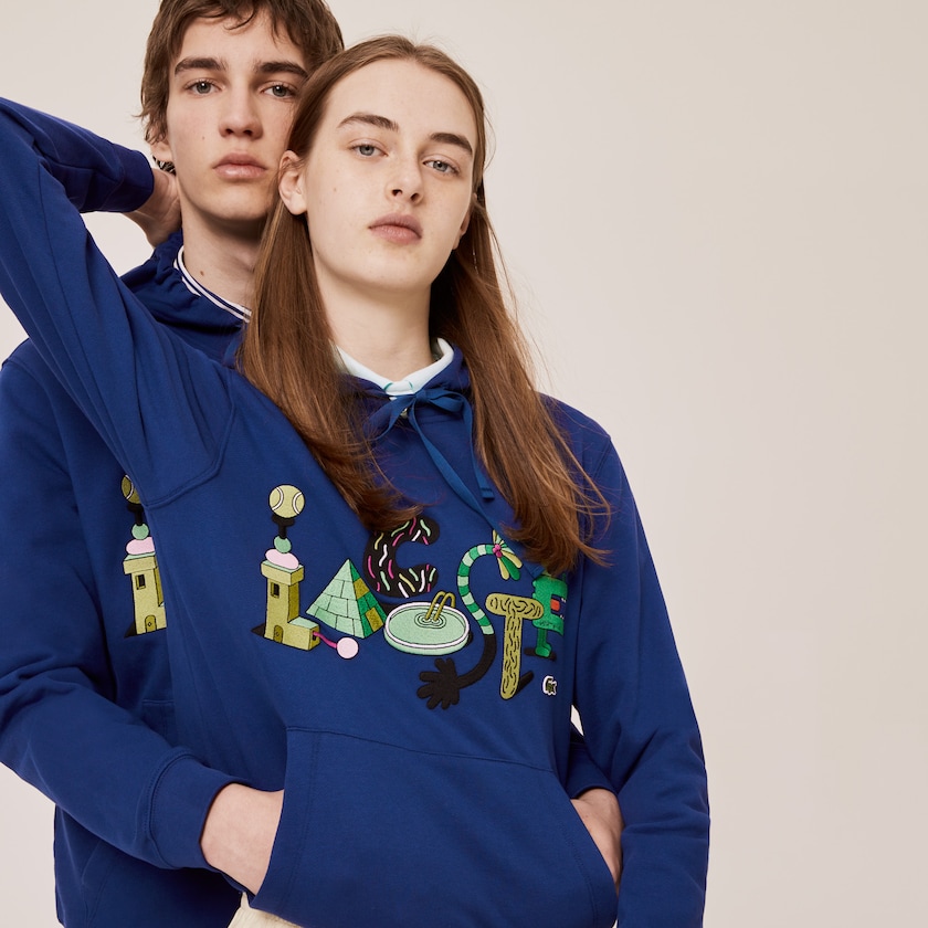 Men's Lacoste Navy Blue Sweatshirts x Jeremyville Print Hooded DA3-33003Q3