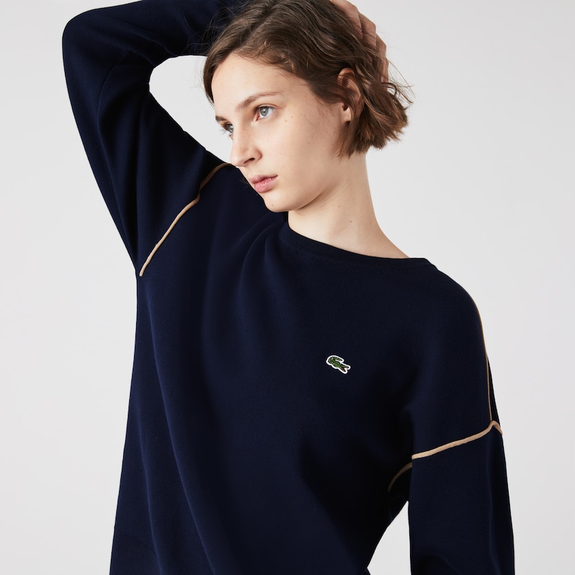 Women's Lacoste Navy Blue / Beige Sweaters Crewneck Cotton WE6-90289F5