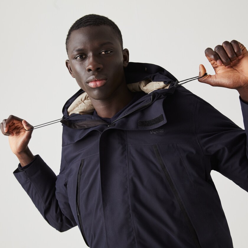 Men's Lacoste Navy Blue / Beige Parka Jackets Short Water-Resistant Quilted Hooded FJ9-52835R2