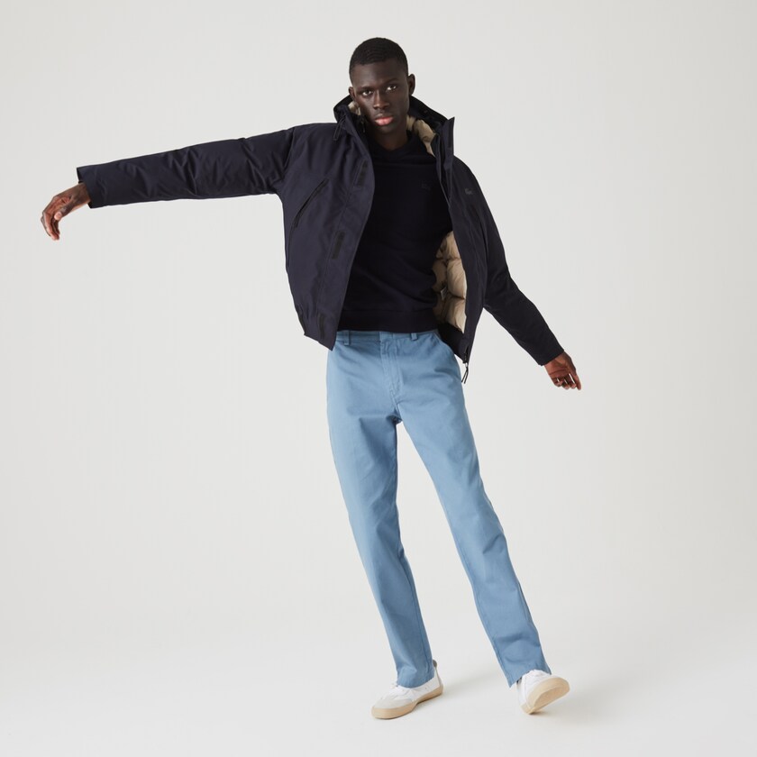 Men's Lacoste Navy Blue / Beige Parka Jackets Short Water-Resistant Quilted Hooded FJ9-52835R2