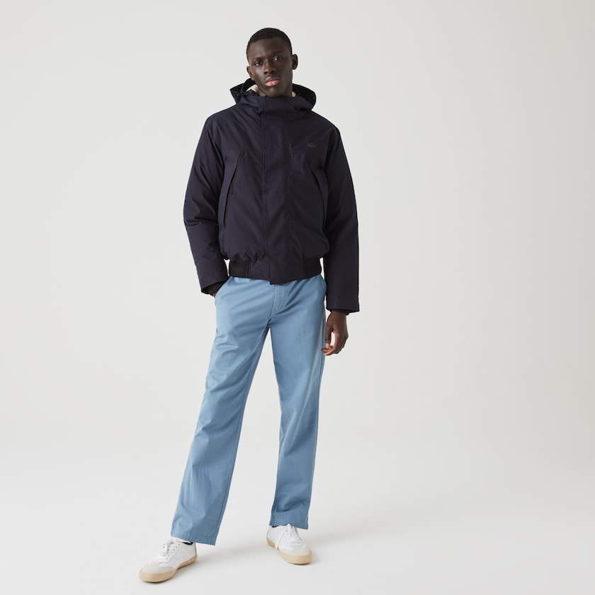 Men's Lacoste Navy Blue / Beige Parka Jackets Short Water-Resistant Quilted Hooded FJ9-52835R2