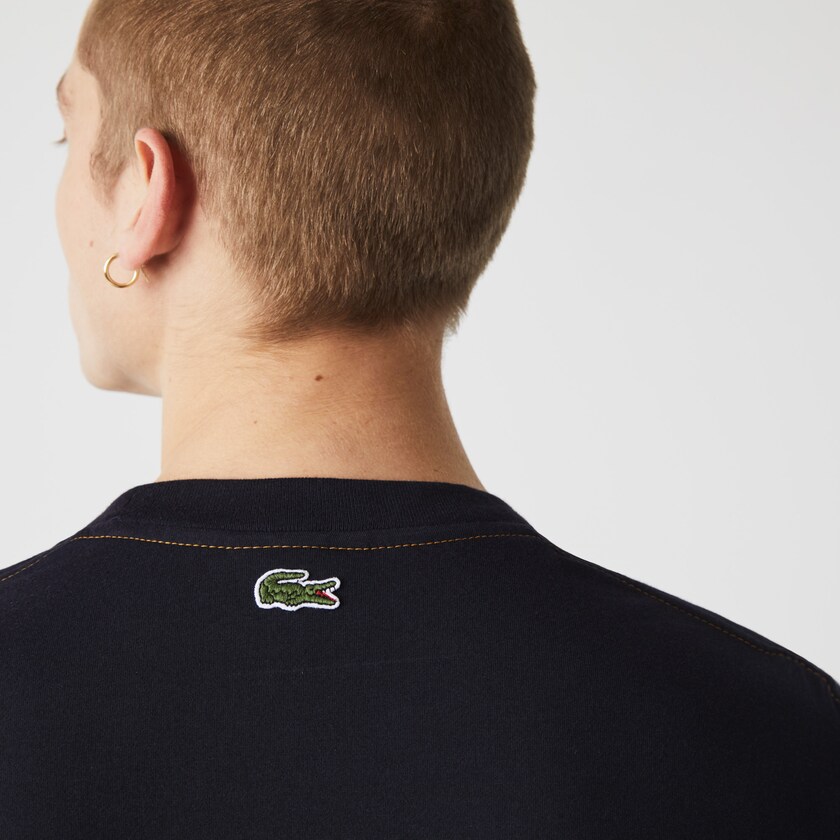 Men's Lacoste Navy Blue / Beige / Green T Shirts Crewneck Colorblock Cotton DP2-03660T4