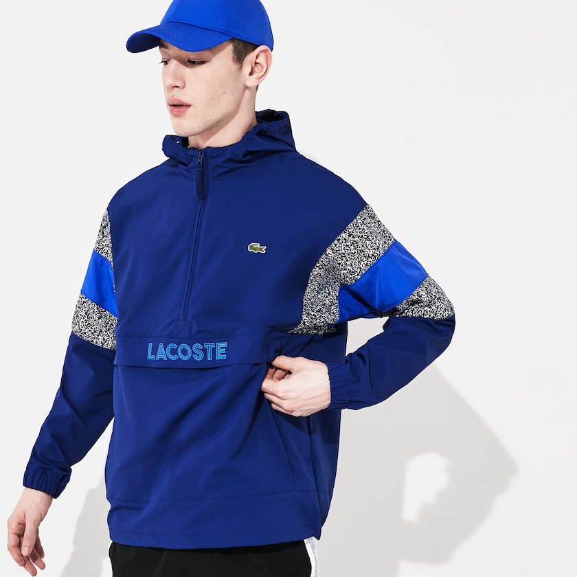 Men's Lacoste Navy Blue / Black / White / Blue Windbreaker SPORT Print-Blocked Performance ZD6-30923A9