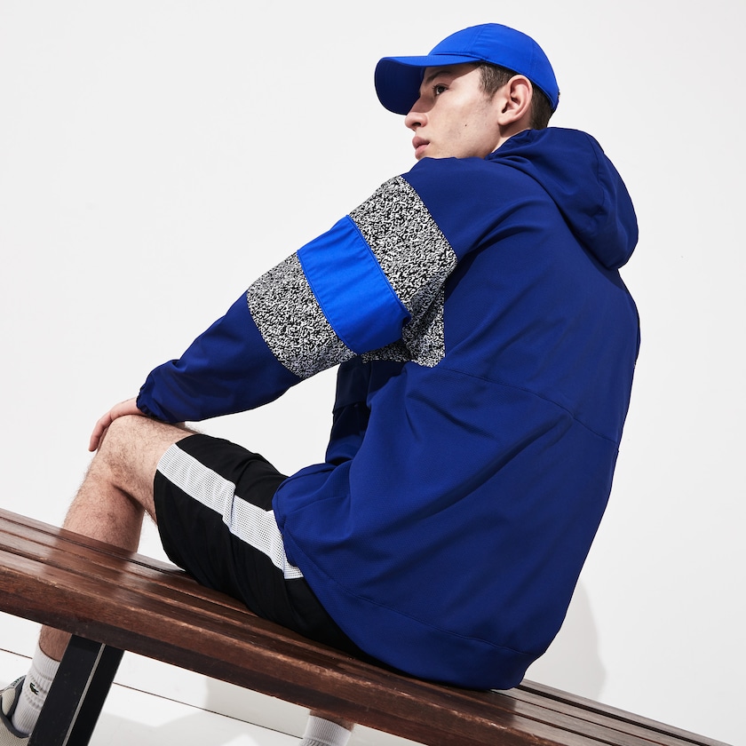 Men's Lacoste Navy Blue / Black / White / Blue Windbreaker SPORT Print-Blocked Performance ZD6-30923A9