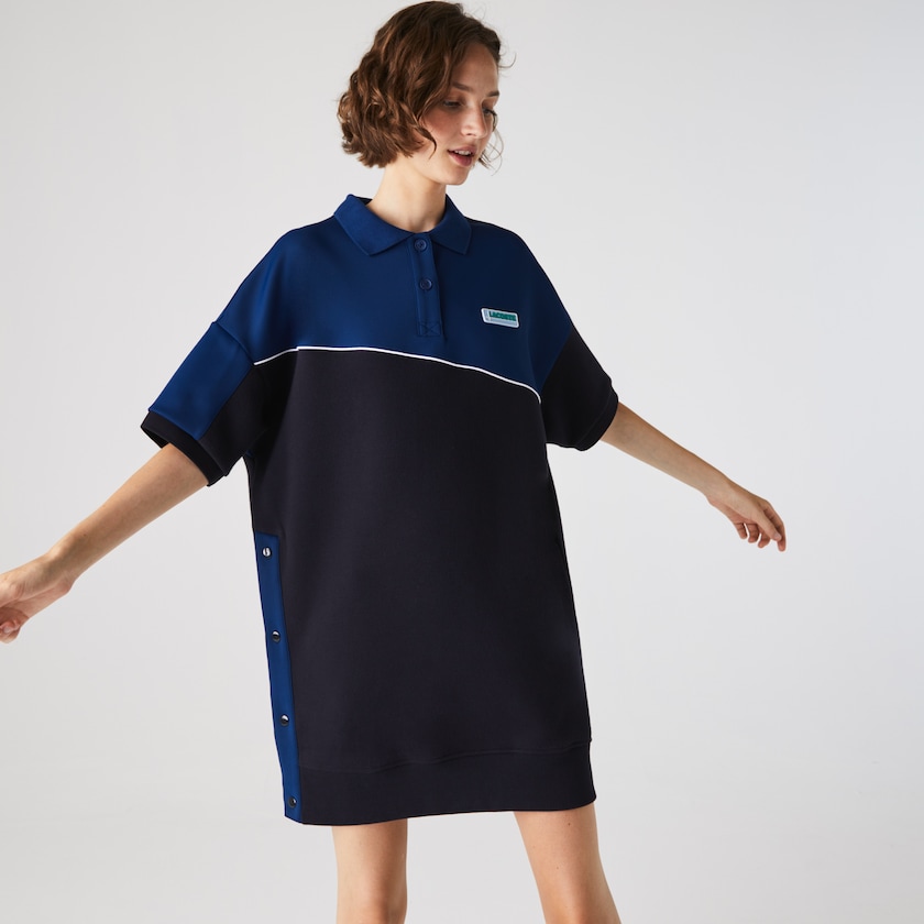 Women's Lacoste Navy Blue / Blue Polo Dress LIVE Two-Tone Fleece And Neoprene NF5-68096W6
